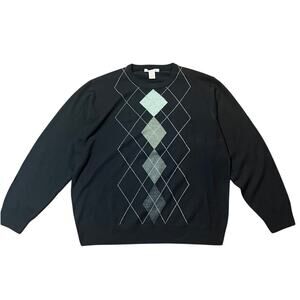 Mens Geoffrey Beene Black and Gray Argyle Sweater Size XL